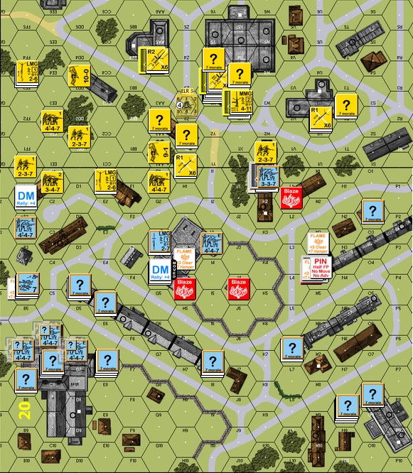 Axis Turn 2 - Chinese squad volunteered routing on the left to avoid CC